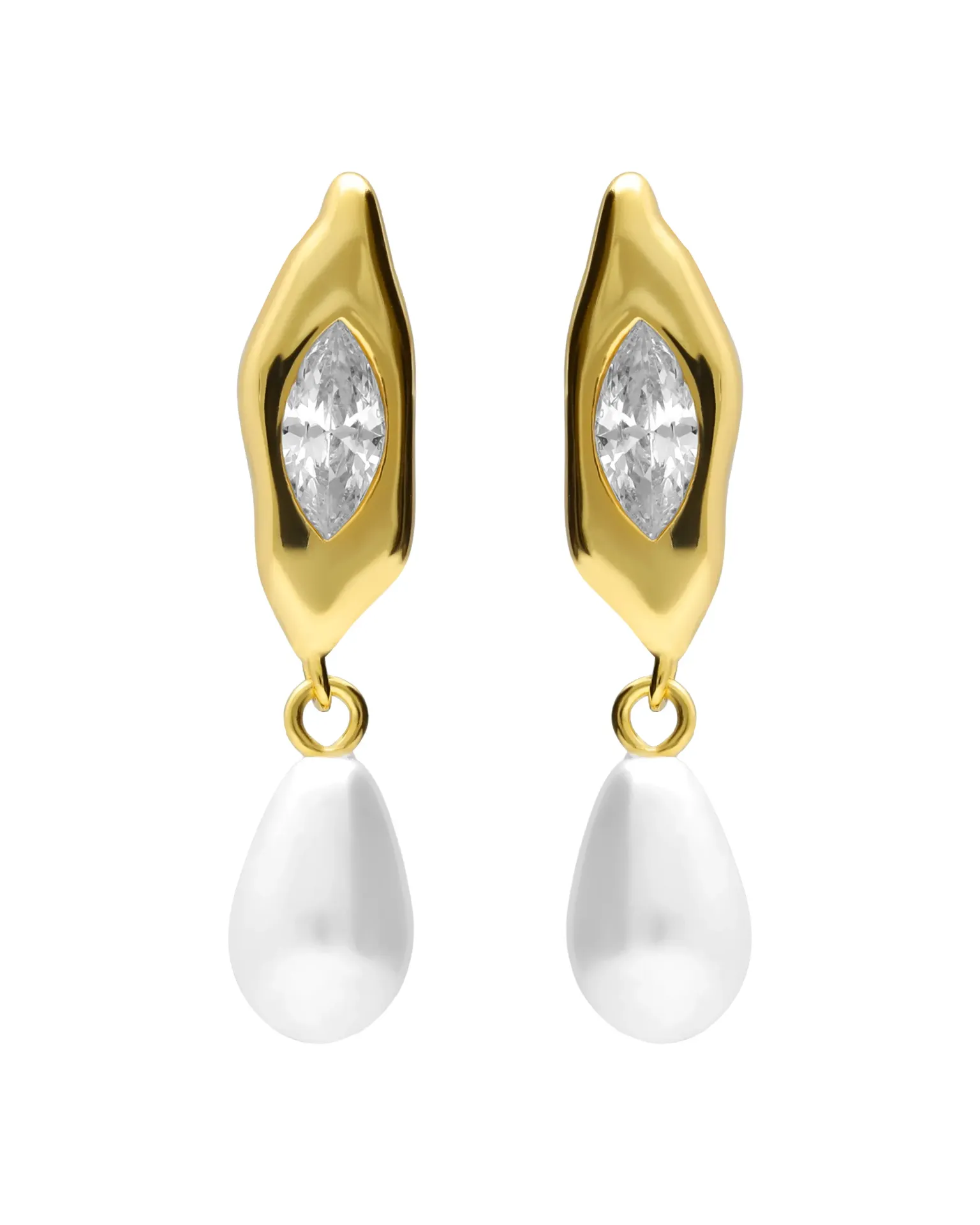 Pendientes cortos Ephemeral con perla cultivada y cristal blanco en Plata baño Oro