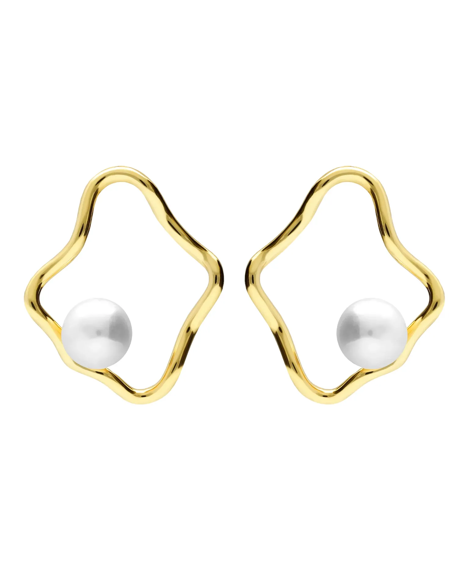 Pendientes botón Ephemeral con perla cultivada en Plata baño Oro