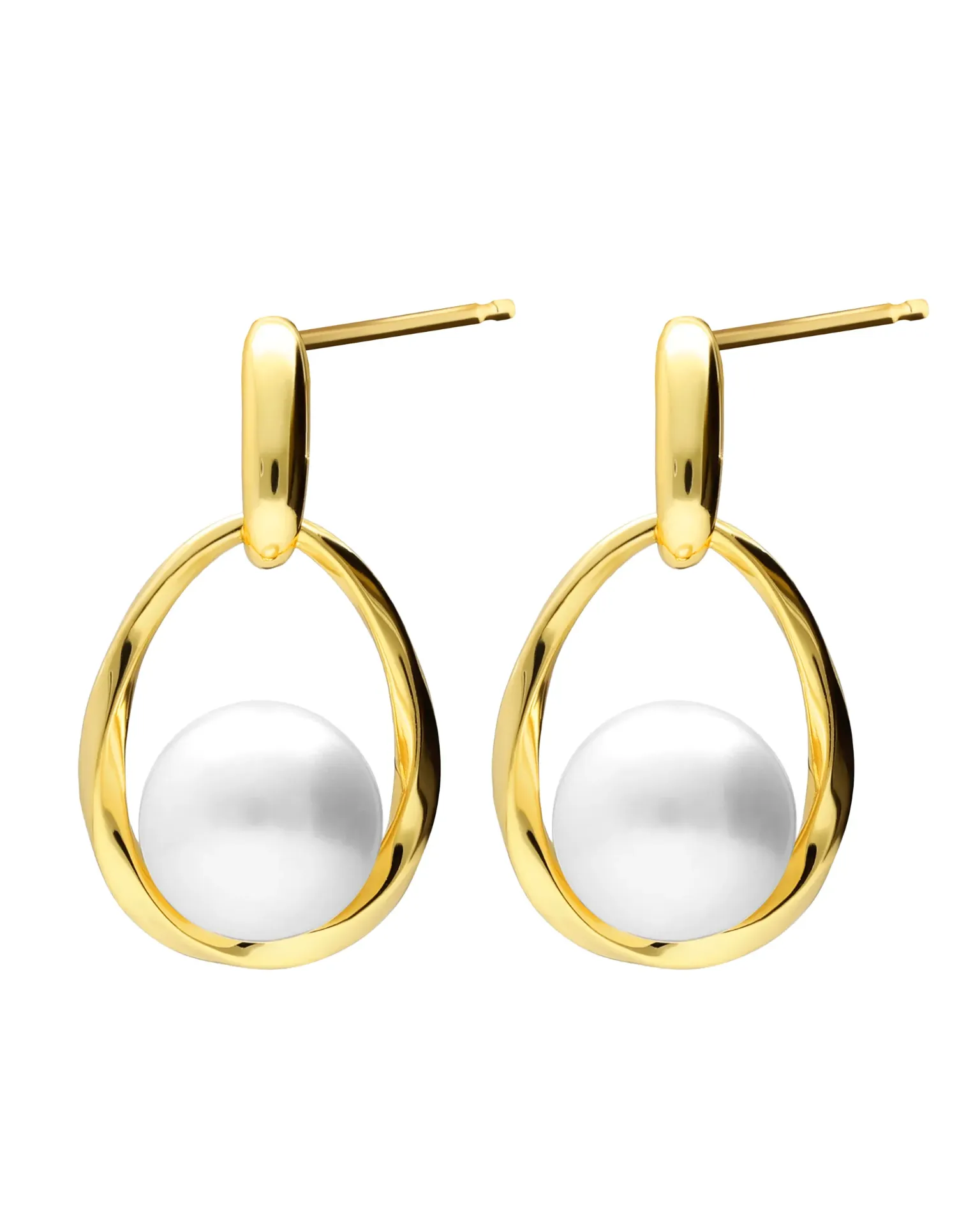 [A5929-90DT] Pendientes cortos Ephemeral con perla cultivada en Plata baño Oro