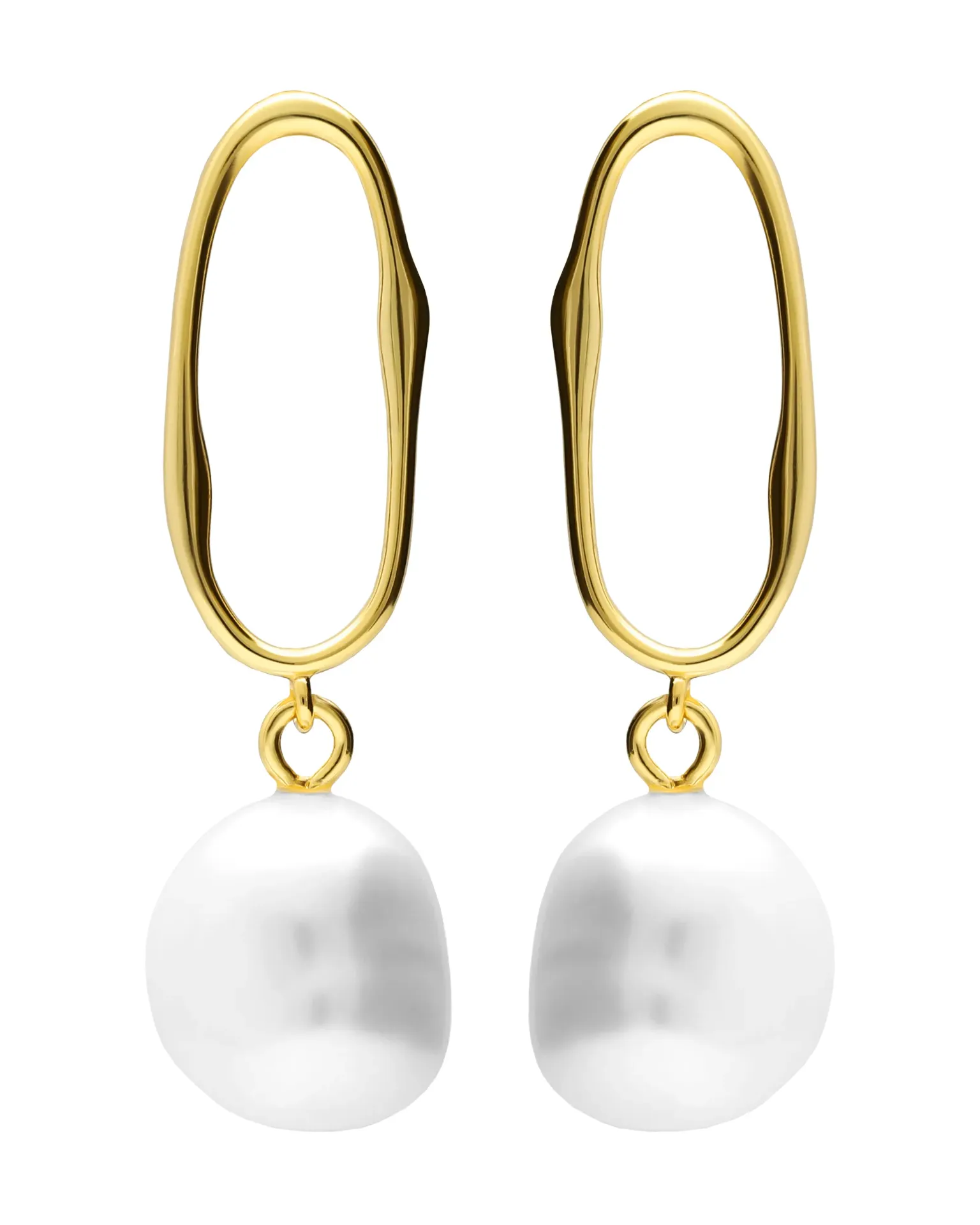 [A5931-90DT] Pendientes largos Ephemeral con perla barroca cultivada en Plata baño Oro
