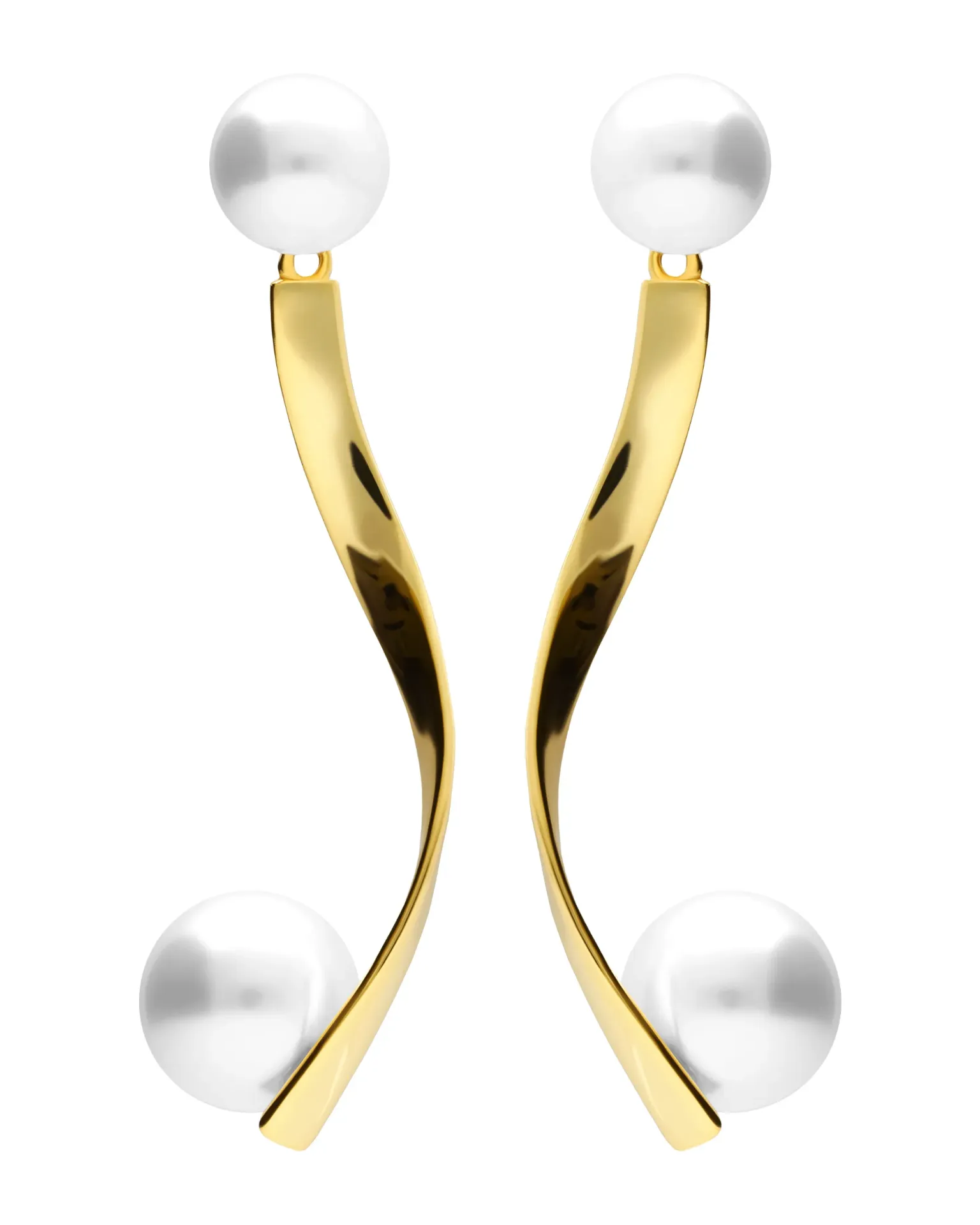 Pendientes largos Ephemeral con perla en Plata baño Oro