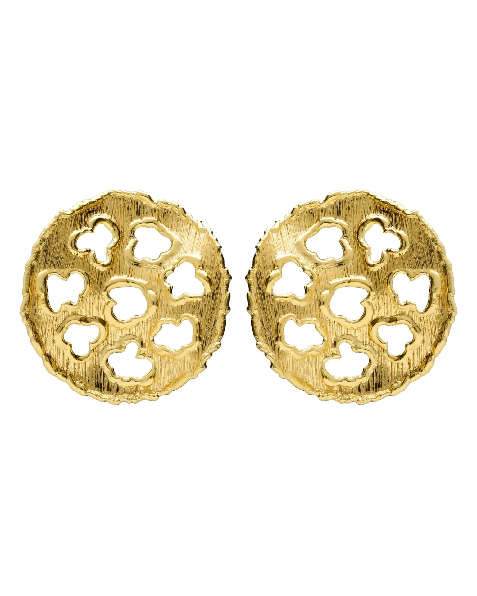 Pendientes botón Ephemeral calado textura en Plata baño Oro