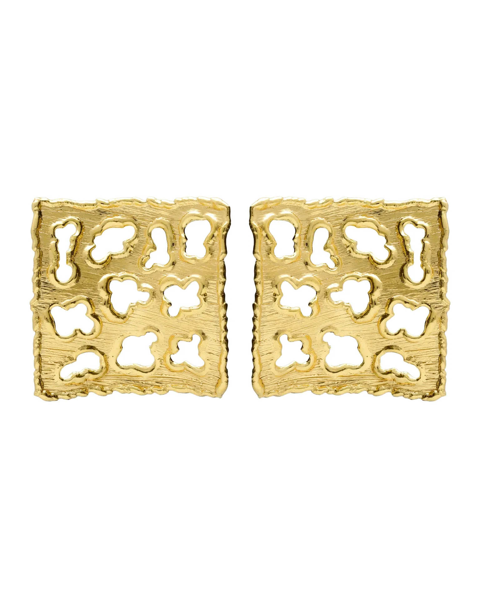 Pendientes botón Ephemeral calado textura en Plata baño Oro