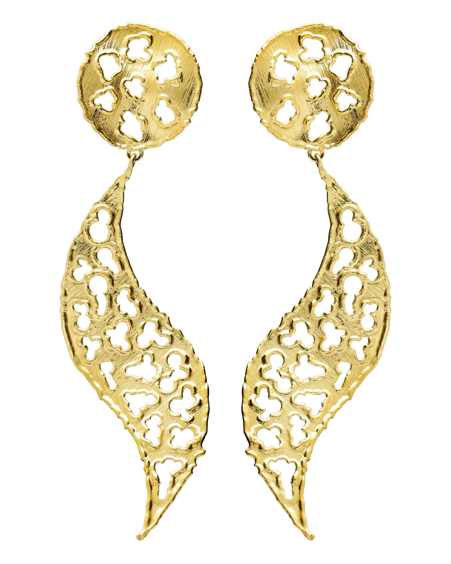 [A5944-DT] Pendientes largos Ephemeral calado textura en Plata baño Oro