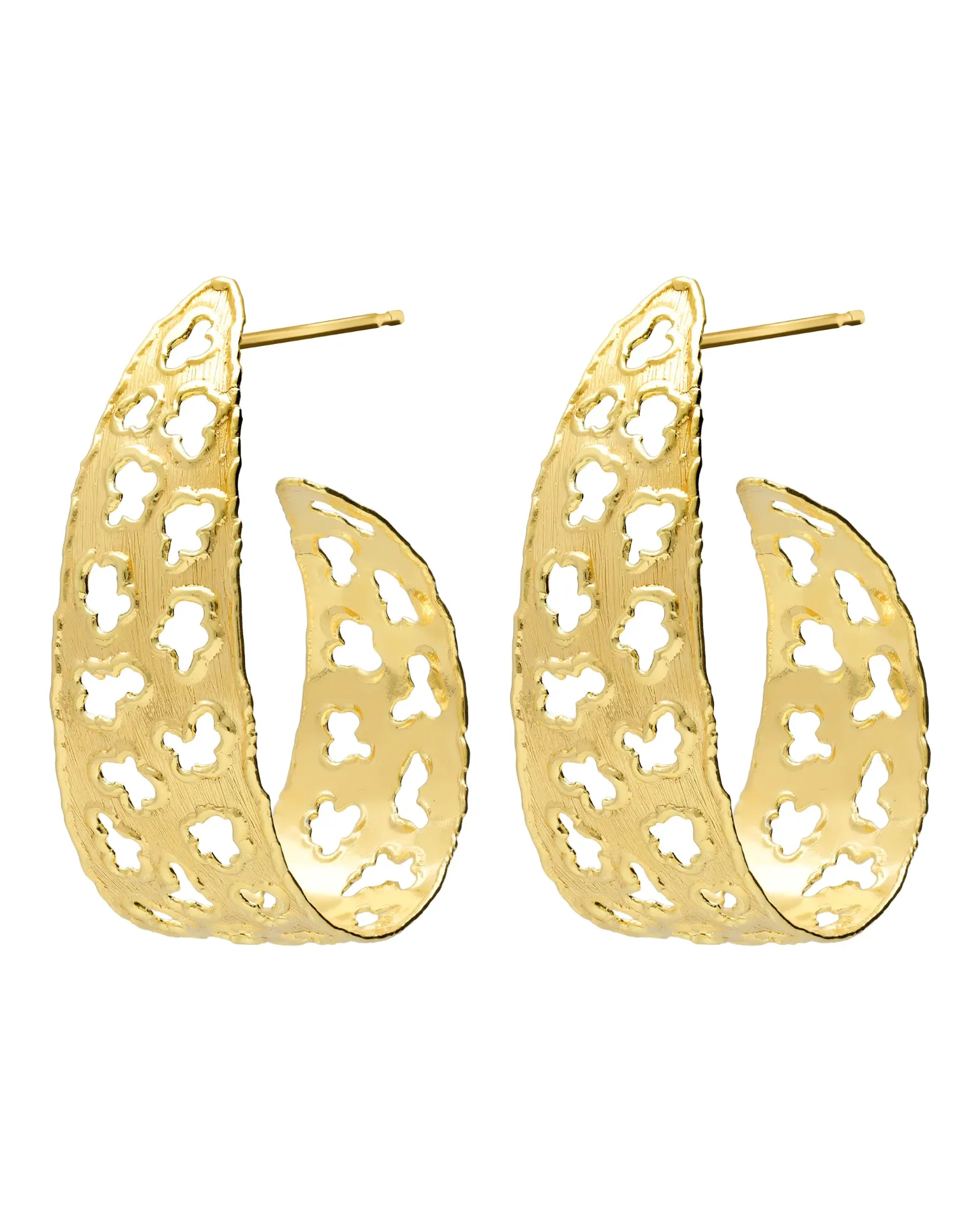 Pendientes aro Ephemeral calado textura en Plata baño Oro