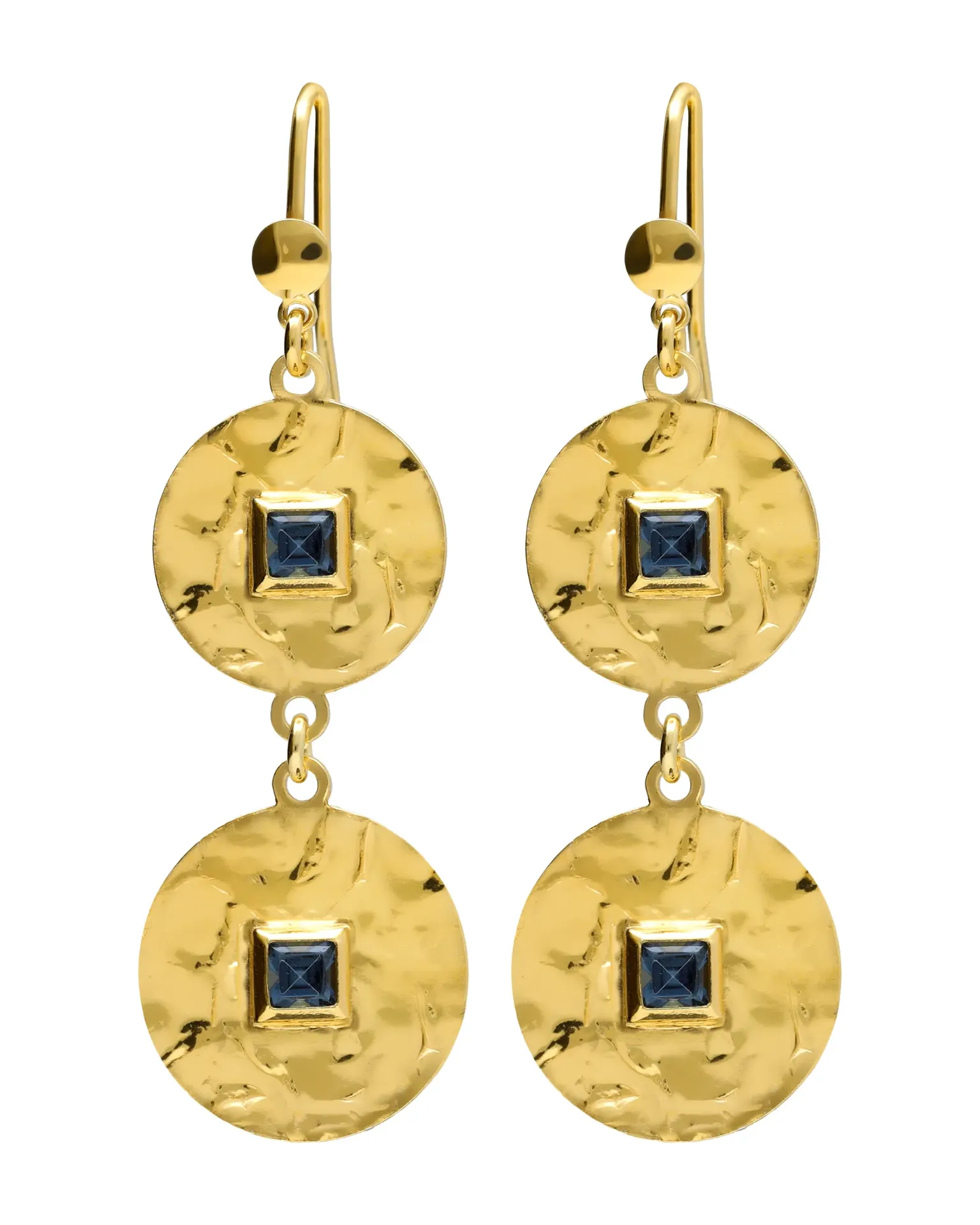 Pendientes largos Ephemeral círculo textura con cristal en Plata baño Oro