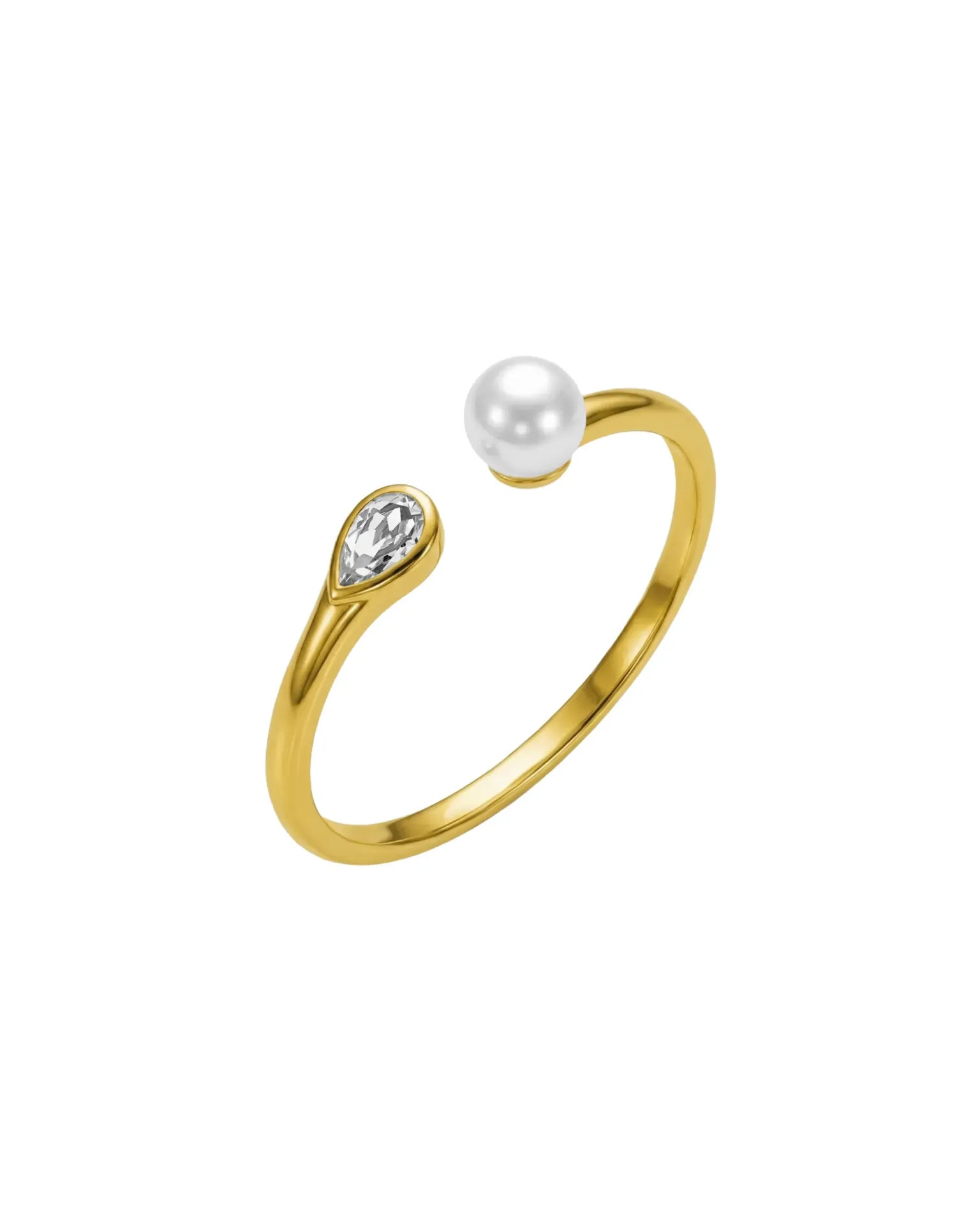 [A5957-90DA] Anillo ajustable Ephemeral con perla cultivada y cristal blanco en Plata baño Oro