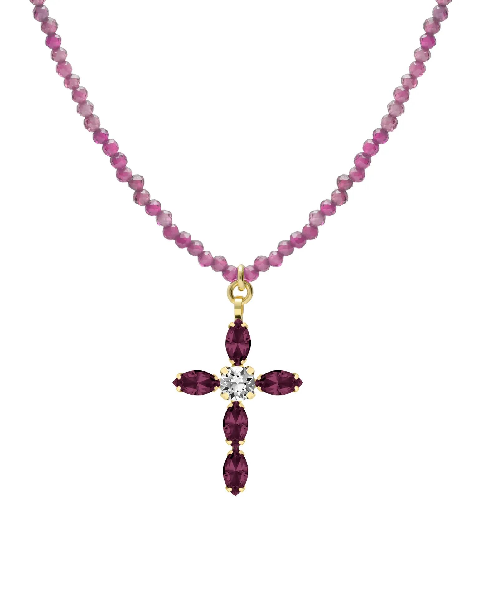 [A5960-11DG] Collar corto cristales con cruz en Plata baño Oro (Amethyst)