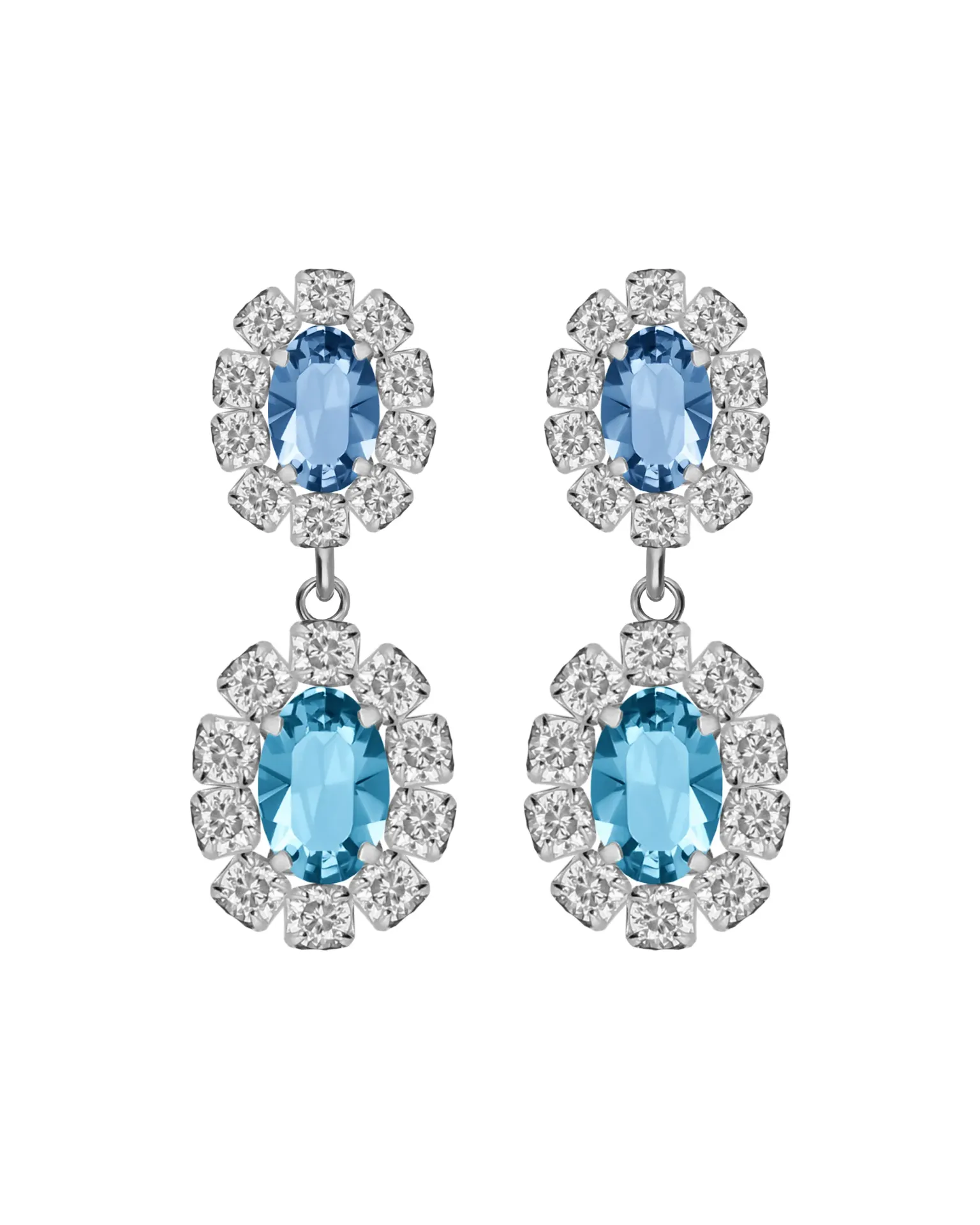 Pendientes cortos Forever rosetón doble con cristales riviere blanco en Plata baño Rodio