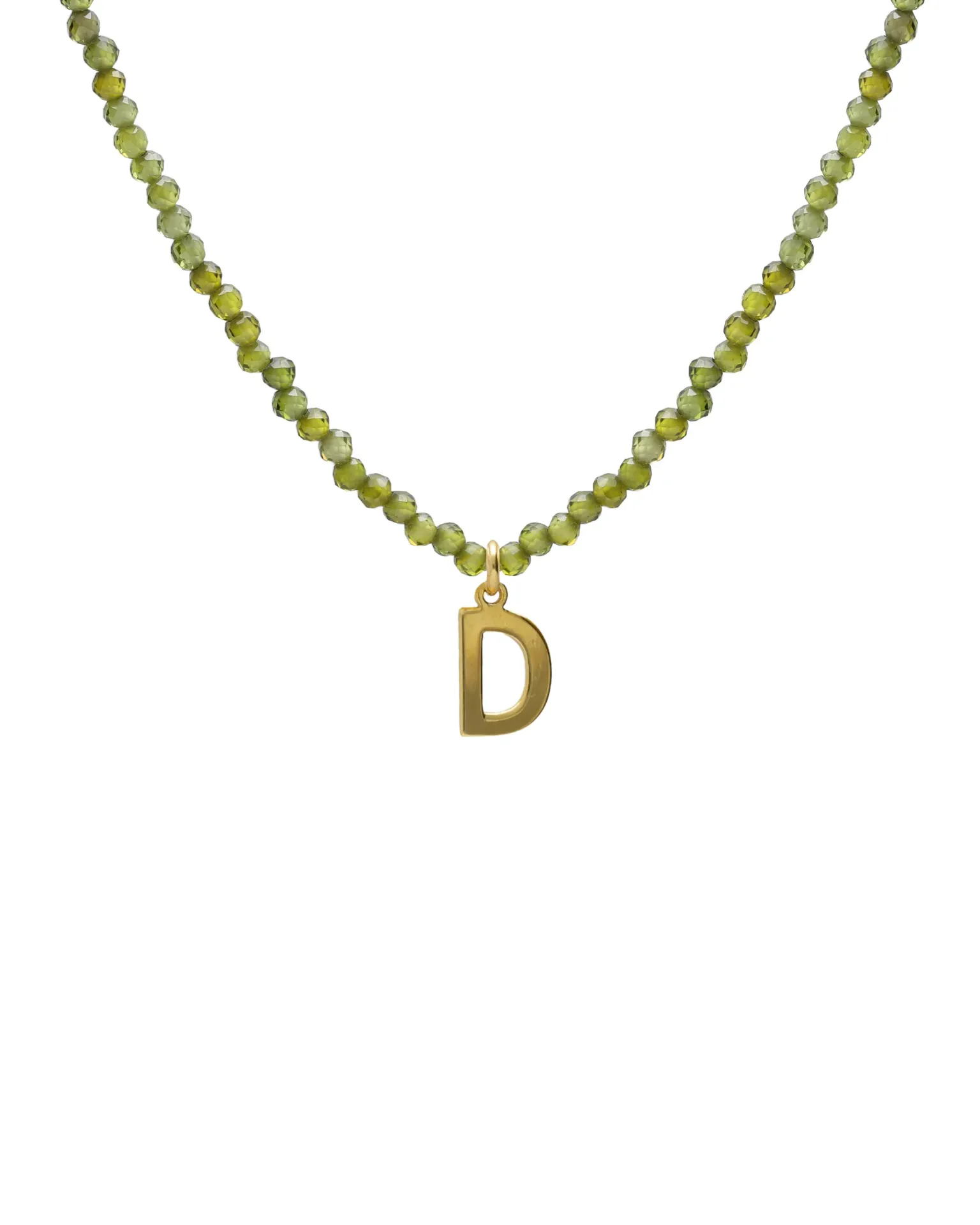[A5964-ADG] Collar corto cristales verde personalizado con letra en Plata baño Oro (A)