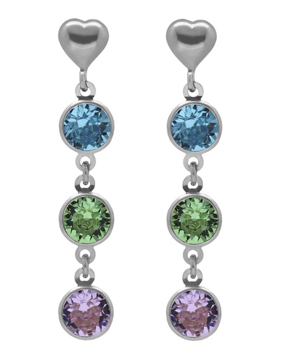 [A5608-MHT] Pendientes largos Muá corazón con cristal multicolor en plata baño rodio