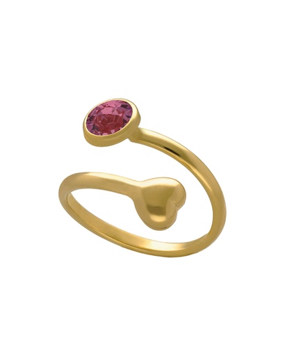 Anillo ajustable Muá corazón con cristal en plata baño oro