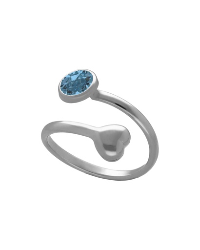 Anillo ajustable Muá corazón con cristal en plata baño rodio
