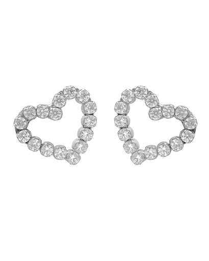 [A5612-07HT] Pendientes botón Muá corazón con cristales riviere blanco en plata baño rodio