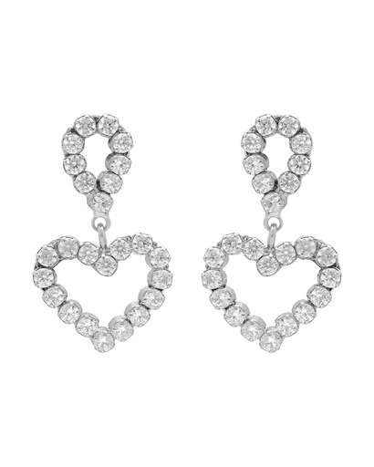 [A5614-07HT] Pendientes cortos Muá lágrima y corazón con cristales riviere blanco en plata baño rodio