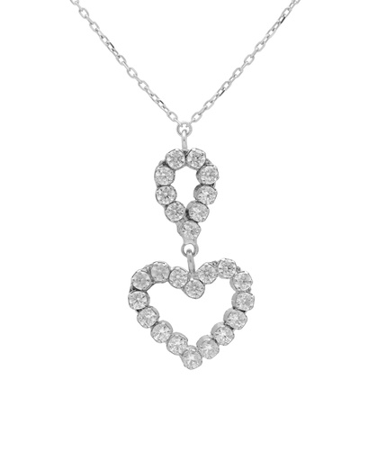 [A5615-07HG] Collar corto Muá lágrima y corazón con cristales riviere blanco en plata baño rodio