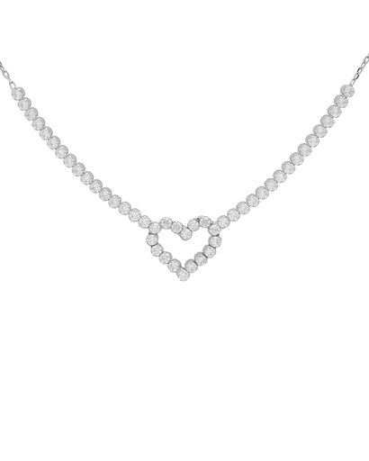 [A5616-07HG] Collar corto Muá corazón con cristales riviere blanco en plata baño rodio