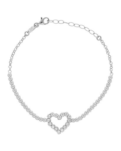 [A5617-07HP] Pulsera Muá corazón con cristales riviere blanco en plata baño rodio