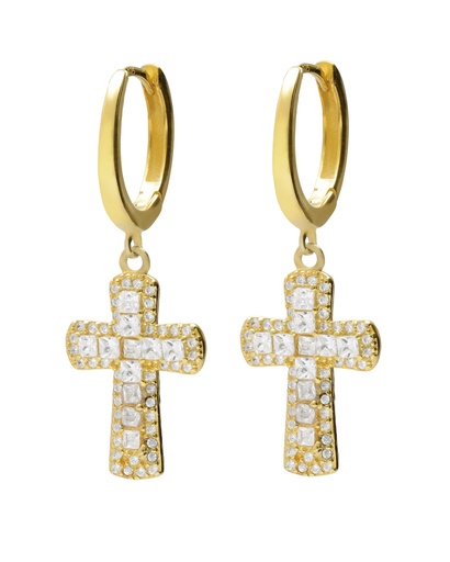 Pendientes aro click Lux cruz con circonita blanca en Plata