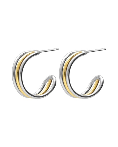 [A5643-BT] Pendientes aro Avenue triple bicolor en Plata