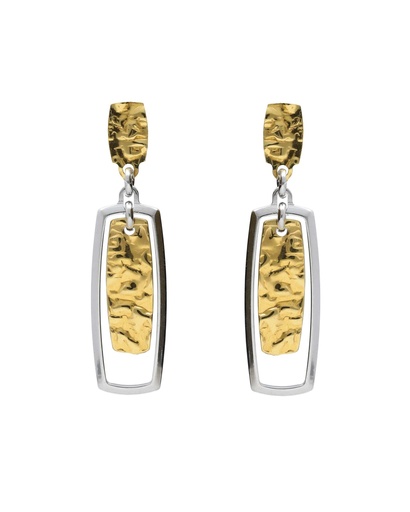 [A5646-BT] Pendientes largos Avenue rectángulo textura bicolor en Plata