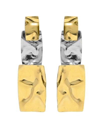[A5649-BT] Pendientes largos Avenue rectángulo textura bicolor en Plata