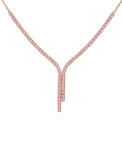 [A5654-04DG] Collar largo Eau con cristales riviere rosa en Plata baño Oro