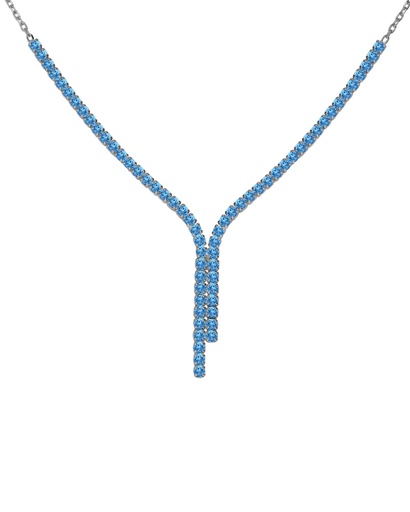 [A5654-10HG] Collar largo Eau con cristales riviere azul en Plata baño Rodio