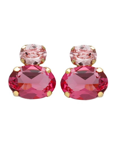 [A5656-04DT] Pendientes botón Eau con cristal rosa en Plata baño Oro