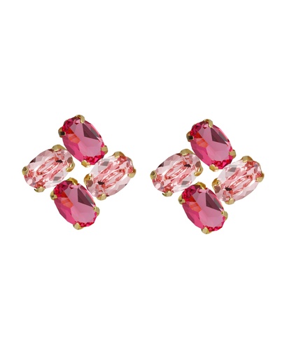 [A5658-04DT] Pendientes cortos Eau con cristal rosa en Plata baño Oro