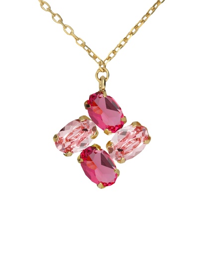 [A5659-04DG] Collar corto Eau con cristal rosa en Plata baño Oro
