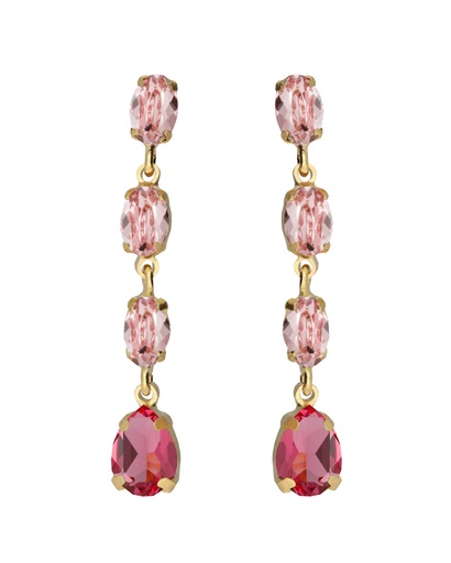[A5660-04DT] Pendientes largos Eau con cristal rosa en Plata baño Oro