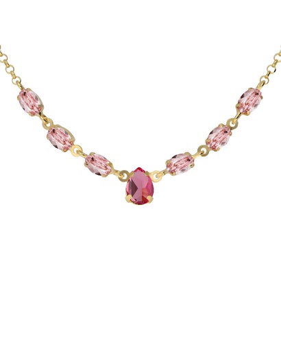 [A5661-04DG] Collar corto Eau con cristal rosa en Plata baño Oro