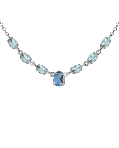 [A5661-10HG] Collar corto Eau con cristal azul en Plata baño Rodio