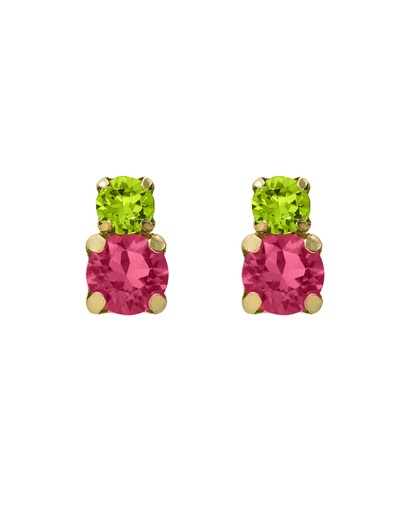 Pendientes botón Fleur con cristal en Plata baño Oro