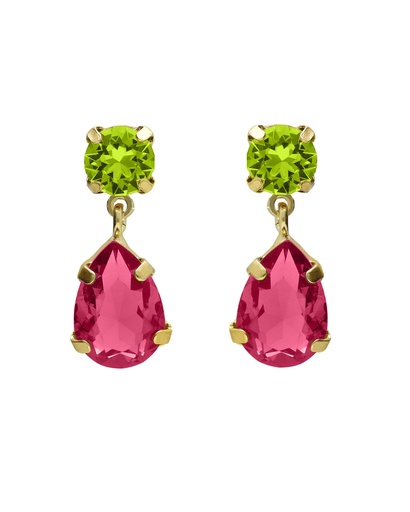 Pendientes cortos Fleur lágrima con cristal en Plata baño Oro