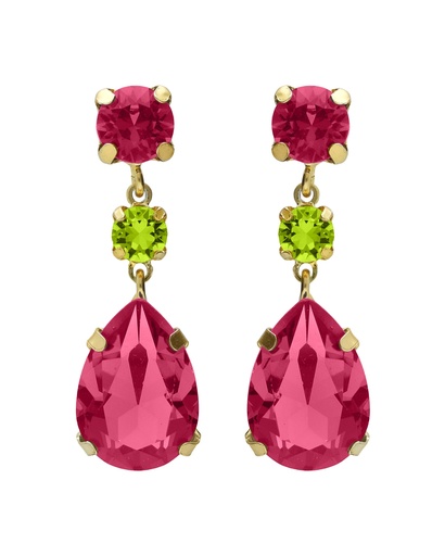 Pendientes largos Fleur lágrima con cristal en Plata baño Oro