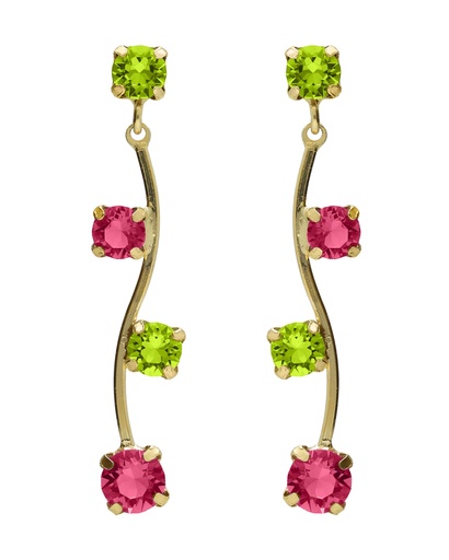 Pendientes largos Fleur árbol con cristal en Plata baño Oro