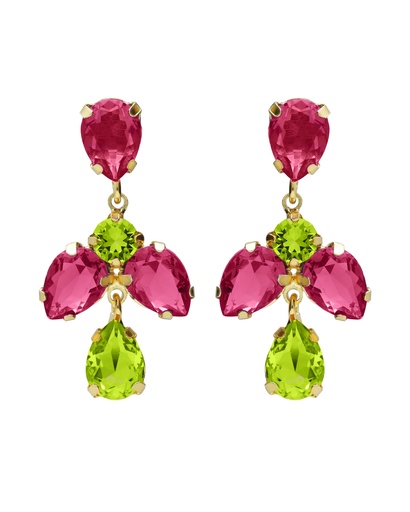 Pendientes largos Fleur lágrima con cristal en Plata baño Oro