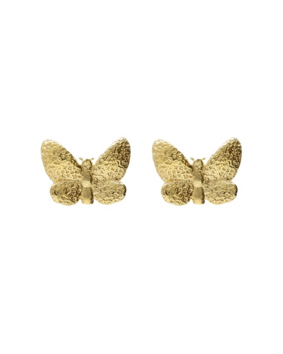 [A5682-DT] Pendientes botón Fleur mariposa en Plata baño Oro