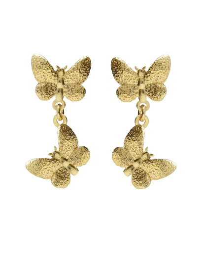 [A5683-DT] Pendientes largos Fleur mariposa doble en Plata baño Oro