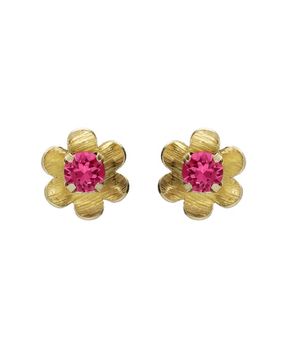 Pendientes botón Fleur flor con cristal en Plata baño Oro