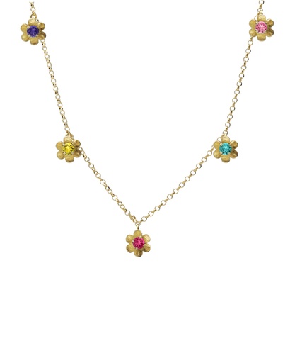 [A5687-MDG] Collar corto Fleur flor con cristal multicolor en Plata baño Oro