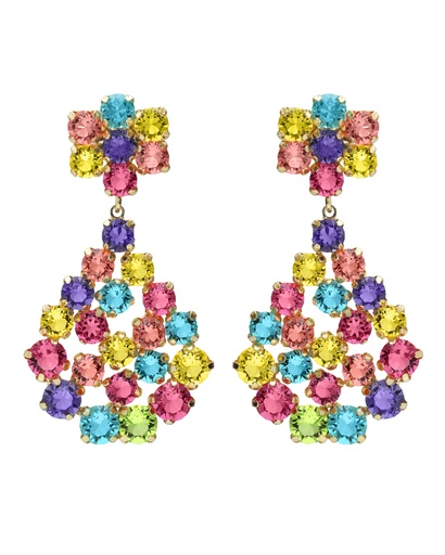[A5693-MDT] Pendientes largos Fleur lágrima con cristal multicolor en Plata baño Oro