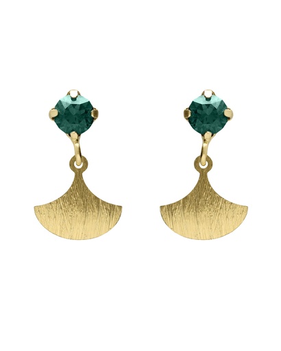 [A5696-20DT] Pendientes cortos Azure abanico textura con cristal verde en Plata baño Oro