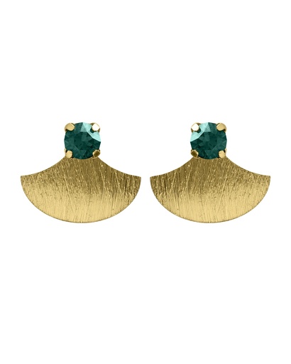 [A5697-20DT] Pendientes botón Azure abanico textura con cristal verde en Plata baño Oro