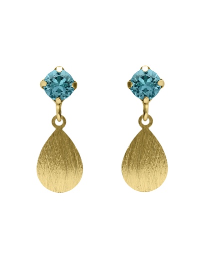 [A5700-15DT] Pendientes cortos Azure gota textura con cristal azul en Plata baño Oro