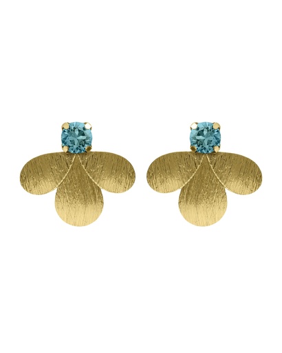 [A5701-15DT] Pendientes botón Azure gota textura con cristal azul en Plata baño Oro
