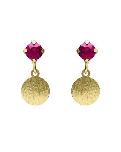 [A5705-21DT] Pendientes cortos Azure círculo textura con cristal rosa en Plata baño Oro