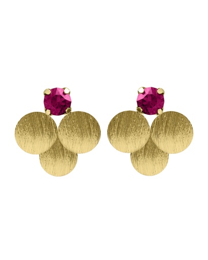 [A5706-21DT] Pendientes botón Azure círculo textura con cristal rosa en Plata baño Oro